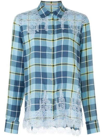 Shop Ermanno Ermanno Lace Inserts Checked Shirt - Blue