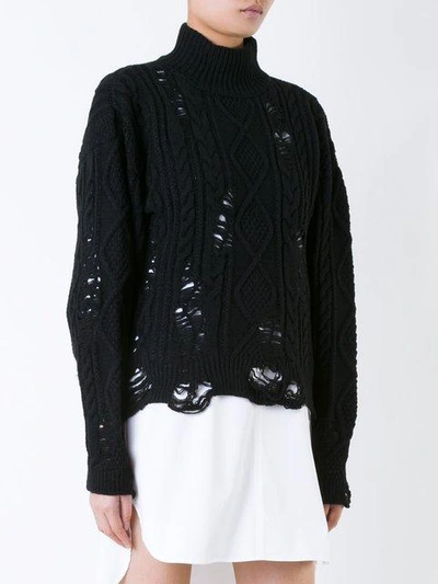 Shop Miharayasuhiro Maison Mihara Yasuhiro Distressed Cable Knit Jumper - Black