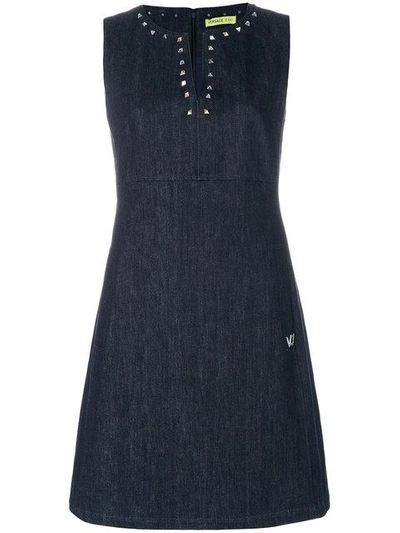 Shop Versace Jeans Studded Collar Dress - Blue