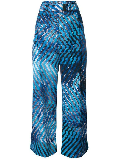 Shop Issey Miyake Printed Wide-leg Trousers In Blue