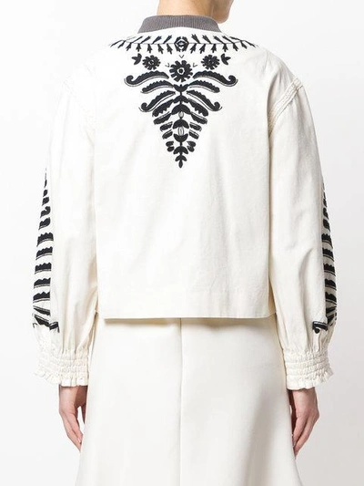 Shop Tory Burch Embroidered Cropped Jacket In 104 New Ivory