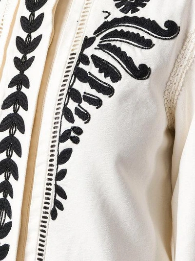 Shop Tory Burch Embroidered Cropped Jacket In 104 New Ivory
