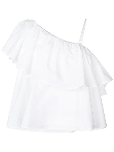 Shop Au Jour Le Jour Asymmetric Ruffled Top In White