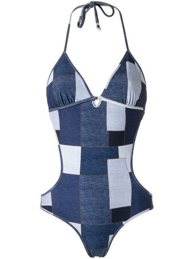 Shop Amir Slama Panelled Swimsuit In Blue