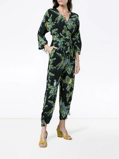 Shop Stella Mccartney Silk Parrot Print Jumpsuit - Black