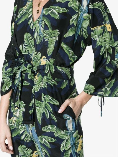 Shop Stella Mccartney Silk Parrot Print Jumpsuit - Black