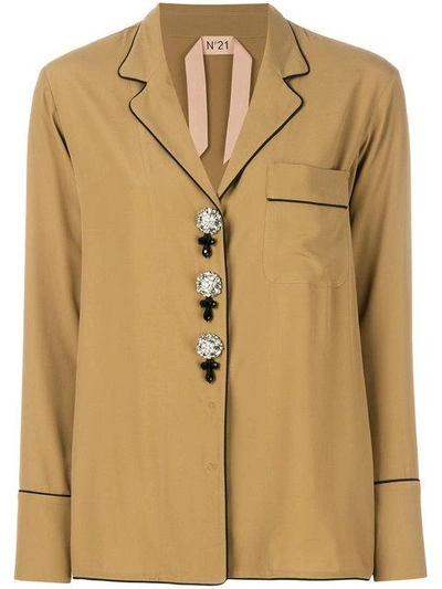 Shop N°21 Pyjama-style Decorative Button Shirt In Neutrals