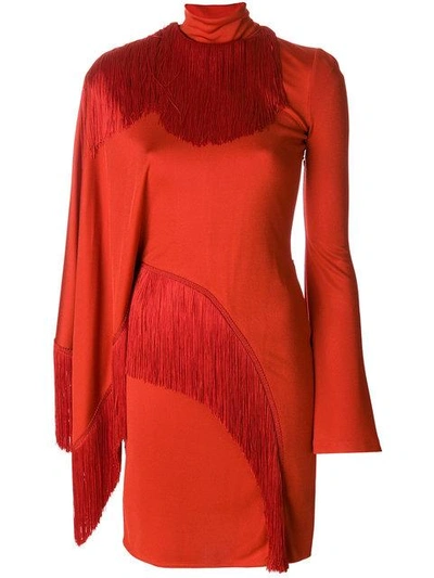 Shop Givenchy Asymmetric Fringed Dress - Red