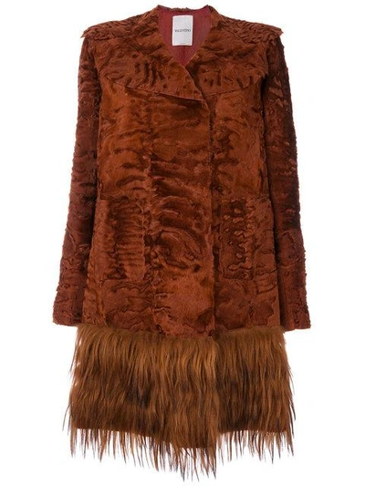Shop Valentino Embossed Fur Coat In Orange