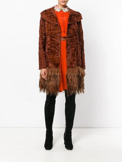 Shop Valentino Embossed Fur Coat In Orange