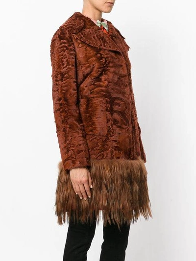 Shop Valentino Embossed Fur Coat In Orange