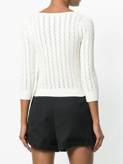Shop Saint Laurent Embroidered Fitted Sweater - White