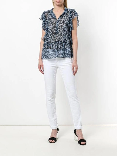 Shop Versace Jeans Ruffled Leopard Print Blouse - Blue