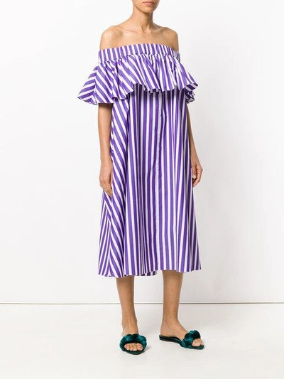 Shop Maison Rabih Kayrouz Off-shoulder Striped Dress In Purple