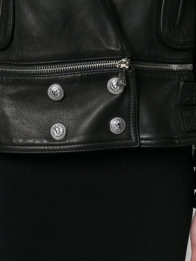 Shop Balmain Button-embellished Leather Jacket - Black