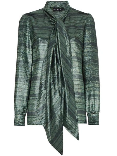 Shop Haney Susanna Silk Neck Scarf Striped Blouse - Green