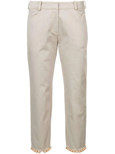 Shop Rosie Assoulin Cropped Beaded Trim Trousers - Neutrals