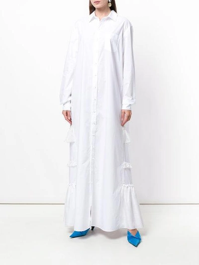Shop Brognano Ruffle Trim Maxi Shirt Dress In White