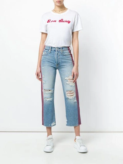 Shop Mother Contrast Stripe Distressed Jeans In Blue