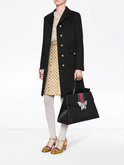Shop Gucci Wool Coat With Double G In Black