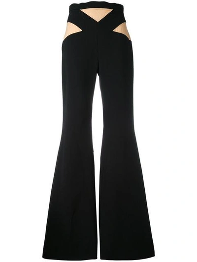 Shop Balmain Flared Two-tone Waist Trousers - Black