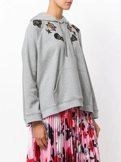 Shop Valentino Floral Embroidered Hoodie - Grey