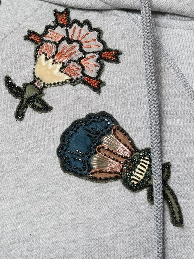 Shop Valentino Floral Embroidered Hoodie - Grey