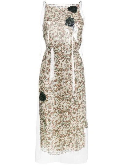 Shop Calvin Klein 205w39nyc Floral Print Midi Dress With Transparent Overlayer In Multicolour