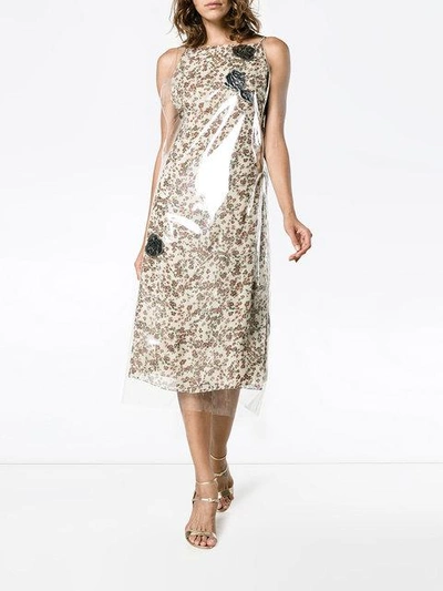 Shop Calvin Klein 205w39nyc Floral Print Midi Dress With Transparent Overlayer In Multicolour