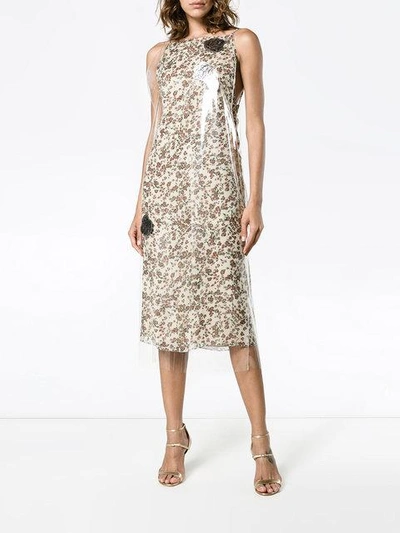 Shop Calvin Klein 205w39nyc Floral Print Midi Dress With Transparent Overlayer In Multicolour