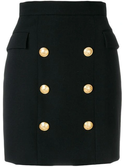 Shop Balmain Button Detail Skirt - Black