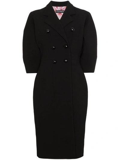 Shop Dolce & Gabbana Double Breasted Bell Sleeve Coat In Black