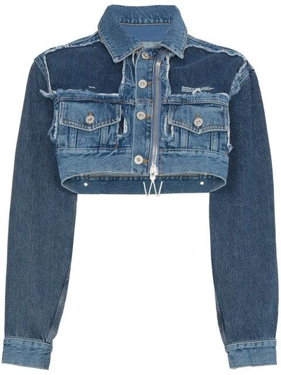 Shop Off-white Cropped Denim Jacket With Zip - Blue