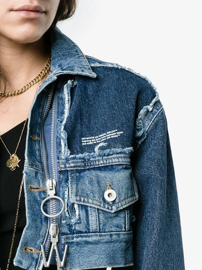 Shop Off-white Cropped Denim Jacket With Zip - Blue
