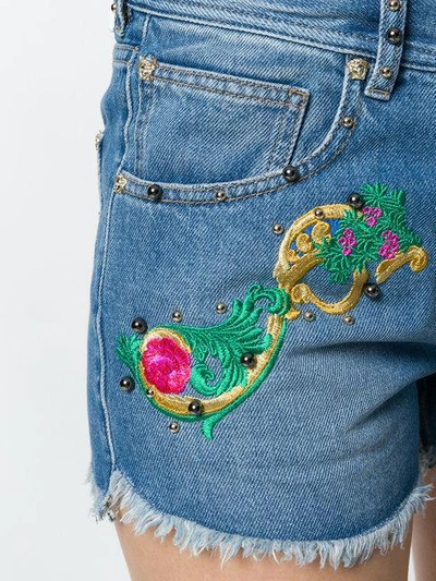 Shop Versace Denim Embroidered Shirts In Blue