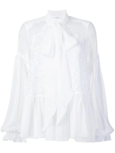 Shop Givenchy Lace-embroidered Flared Blouse In White