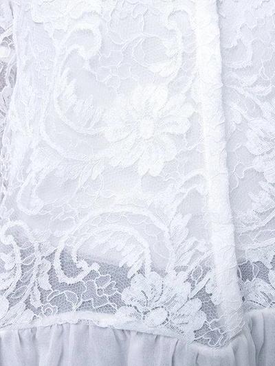 Givenchy Long-sleeve Flounce-hem Sheer Silk Georgette Blouse W/ Lace In White