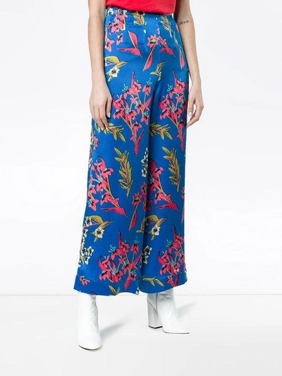 Shop Etro Floral Print Wide Leg Trousers In Blue