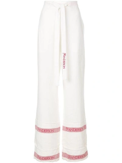 Shop Jw Anderson Tea Towel Wide Leg Trousers In White
