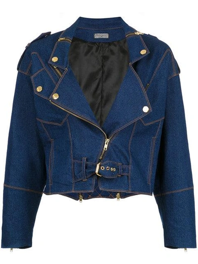 Shop Amapô Cropped Denim Jacket - Blue