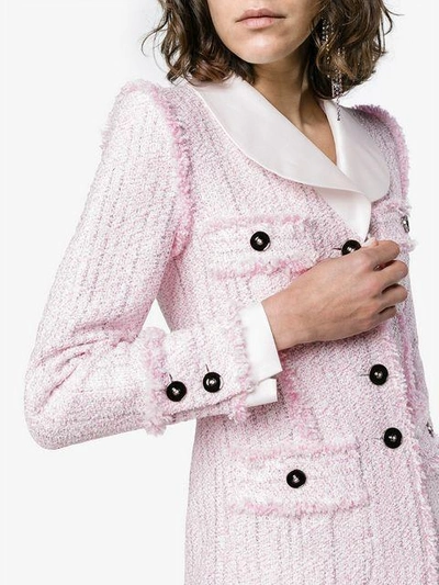 Shop Alessandra Rich Single Breasted Tweed Cotton Blend Jacket In Pink