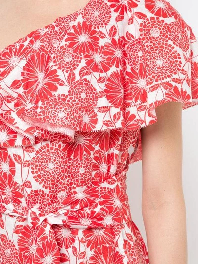 Shop Lisa Marie Fernandez Printed One Shoulder Ruffle Dress In Red