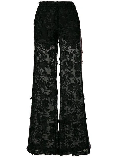Shop Ainea Embroidered Flared Trousers In Black