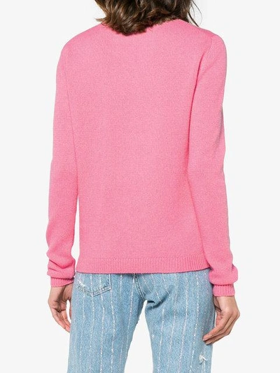 Shop Gucci Crystal Embellished Woman Intarsia Wool Sweater In Pink
