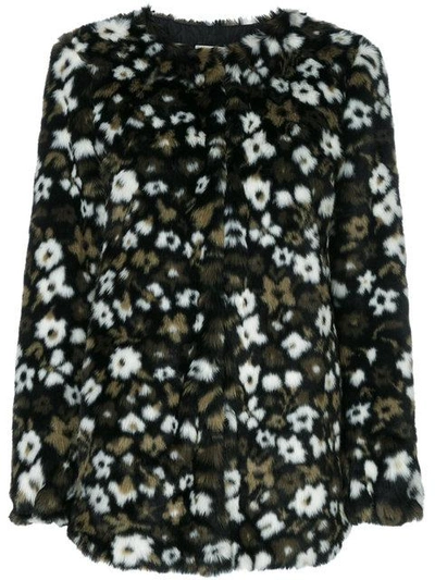 Shop Michael Michael Kors Floral Faux Fur Jacquard Jacket In Black