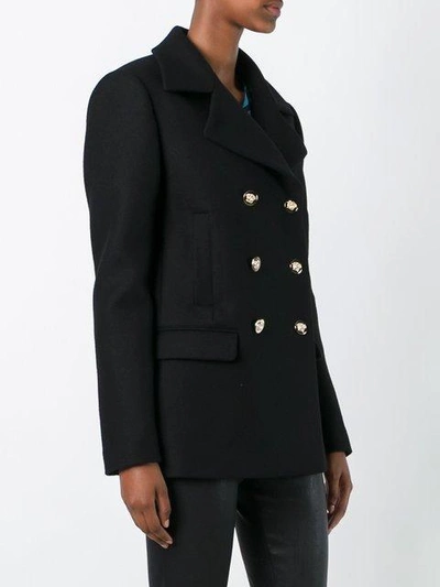 Shop Versace Double Breasted Peacoat - Black
