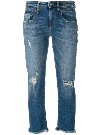 Shop R13 Distressed Cropped Jeans In Blue