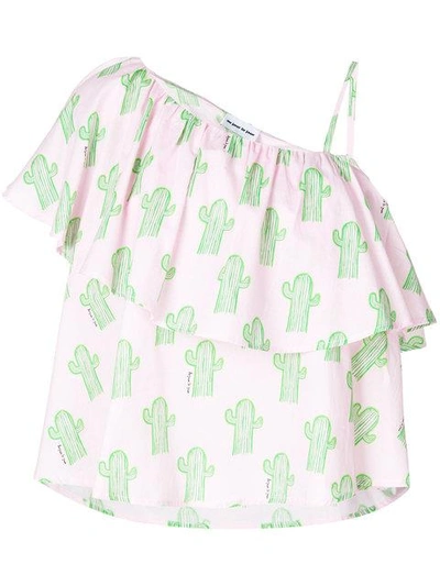 Shop Au Jour Le Jour Cactus Asymmetric Ruffle Top In Pink