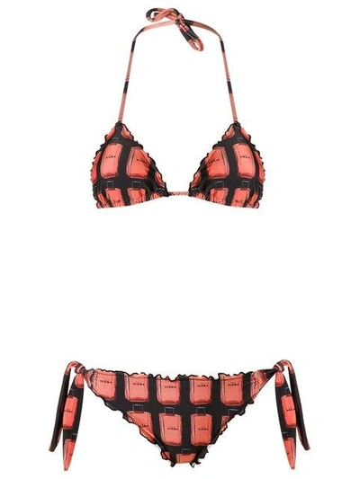 Amir Slama Printed Triangle Bikini Set In Black