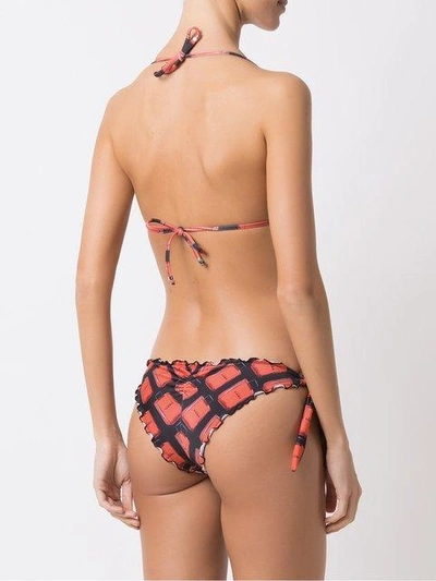 Shop Amir Slama Ruffled Triangle Bikini Set In Black